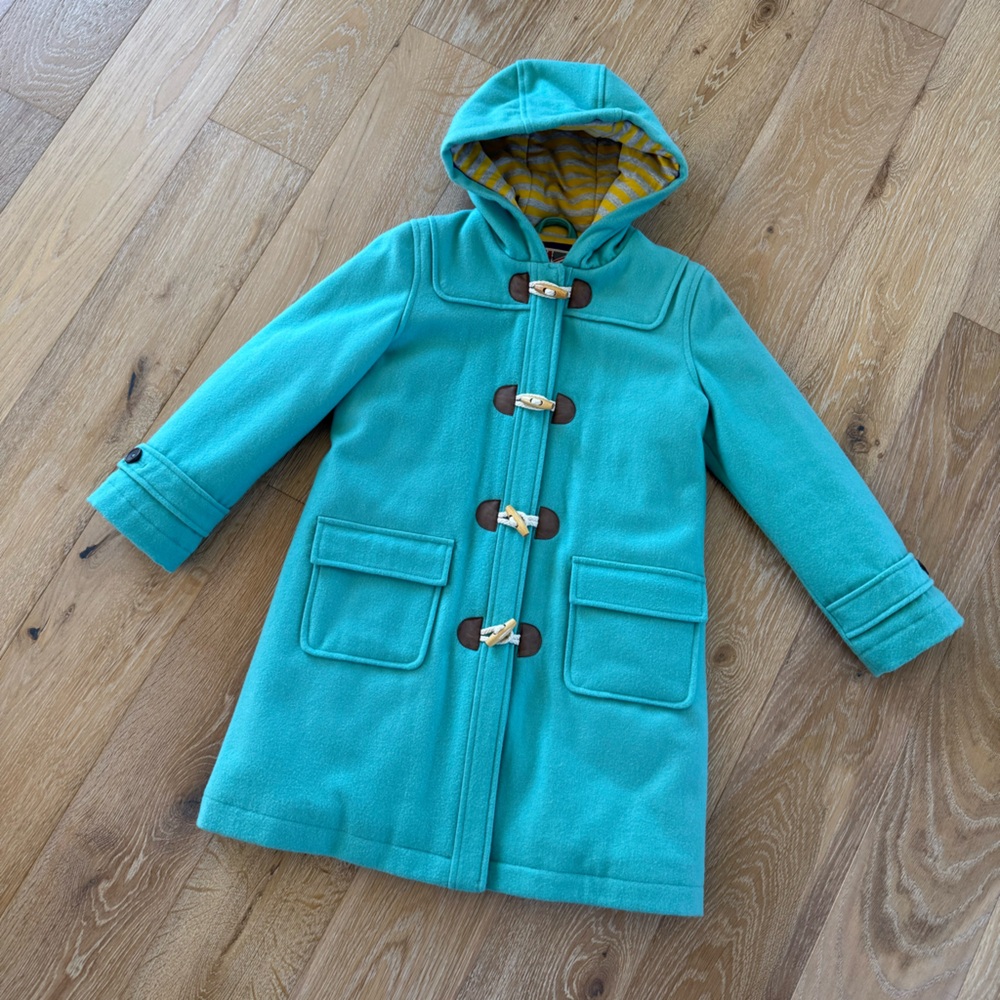 Mini Boden Teal Hooded Toggle-Button Coat